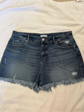 LOFT Distressed Medium Blue Denim Frayed-Hem Shorts